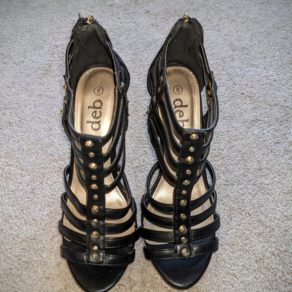 Black leather cage heels size 8 - Picture 6 of 8